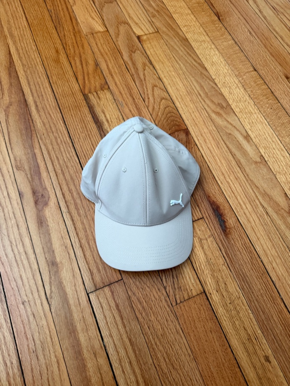 NWOT PUMA Light Beige Baseball Cap White embroidered Logo unisex elastic trim